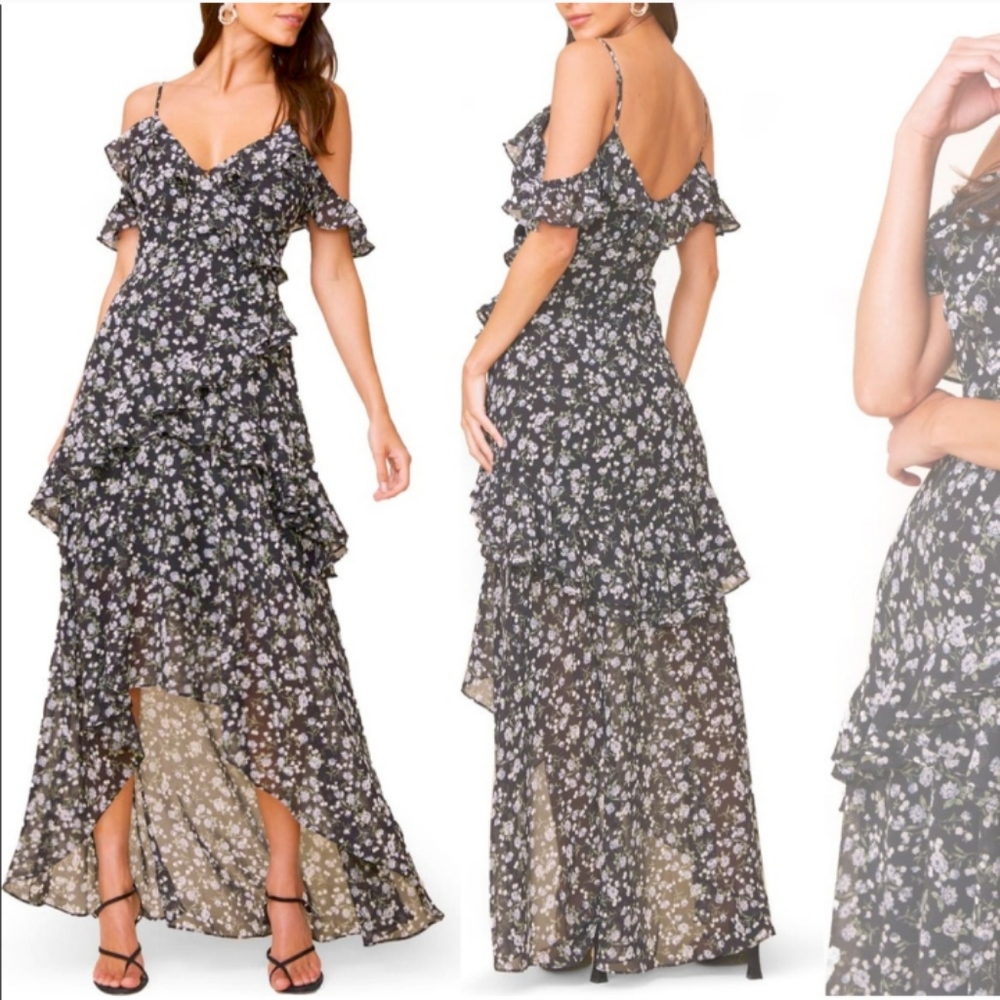 NWOT ASTR The Label Floral Print High/Low Tiered Ruffle Maxi Dress Size XL.